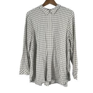 J. Jill Button Back Peter Pan Collar SIZE LARGE Womens Blouse Windowpane Plaid